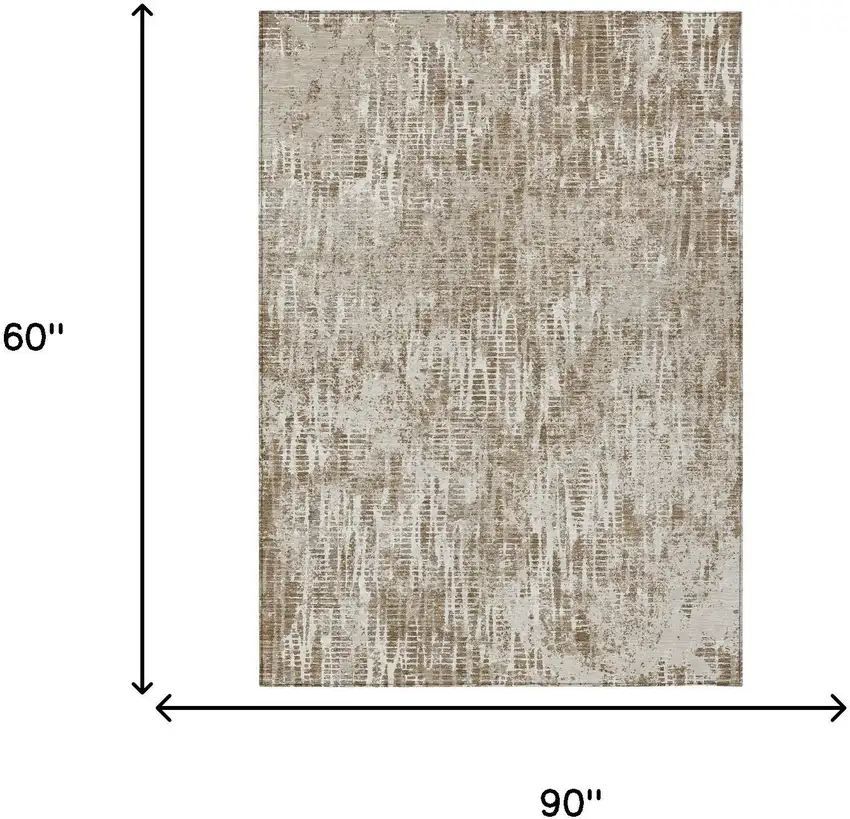 Beige And Brown Abstract Washable Indoor Outdoor Area Rug Photo 7