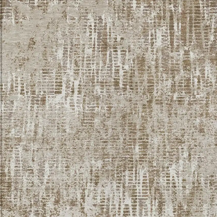 Beige And Brown Abstract Washable Indoor Outdoor Area Rug Photo 3