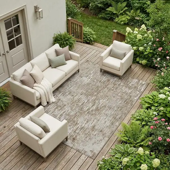 Beige And Brown Abstract Washable Indoor Outdoor Area Rug Photo 1