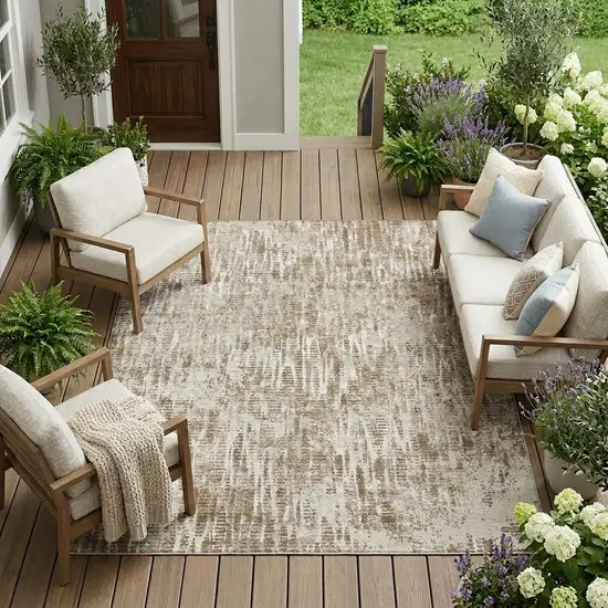 Beige And Brown Abstract Washable Indoor Outdoor Area Rug Photo 1