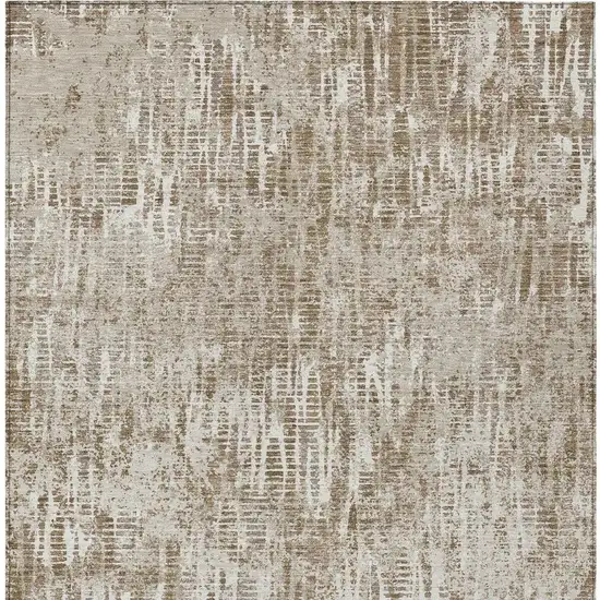 Beige And Brown Abstract Washable Indoor Outdoor Area Rug Photo 3