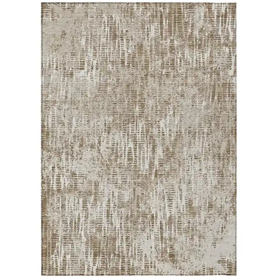 Beige And Brown Abstract Washable Indoor Outdoor Area Rug Photo 2