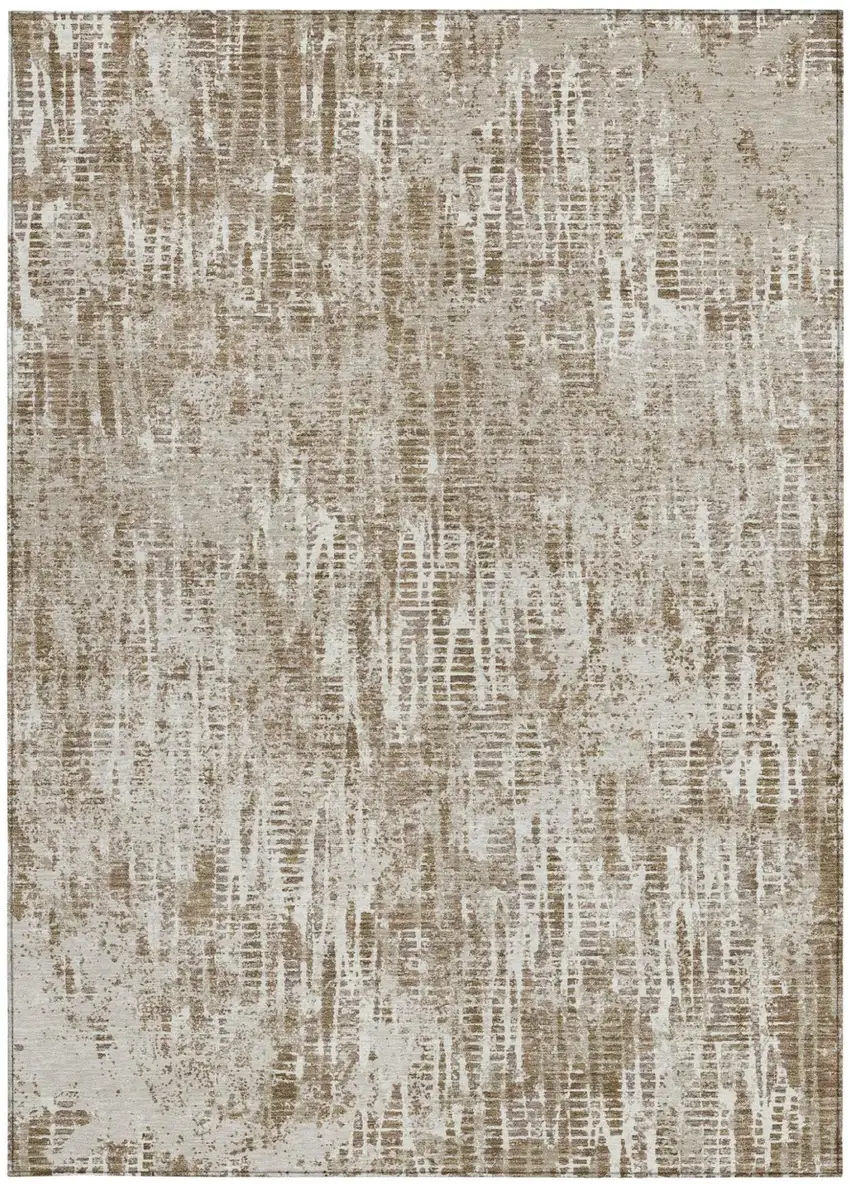 Beige And Brown Abstract Washable Indoor Outdoor Area Rug Photo 4