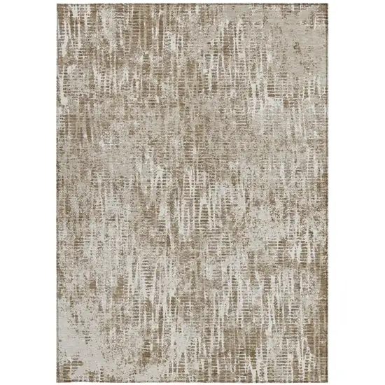 Beige And Brown Abstract Washable Indoor Outdoor Area Rug Photo 4