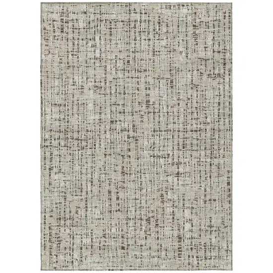 Beige And Brown Abstract Washable Indoor Outdoor Area Rug Photo 2
