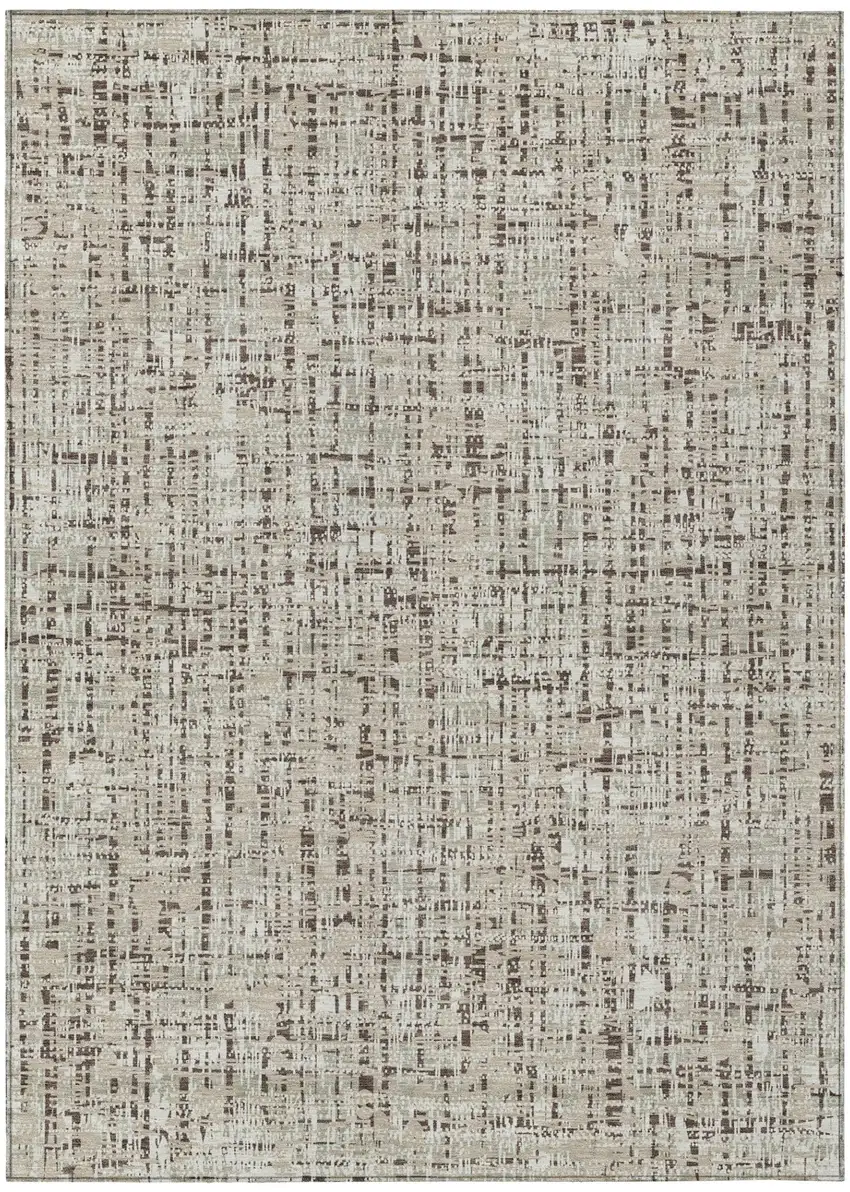Beige And Brown Abstract Washable Indoor Outdoor Area Rug Photo 2