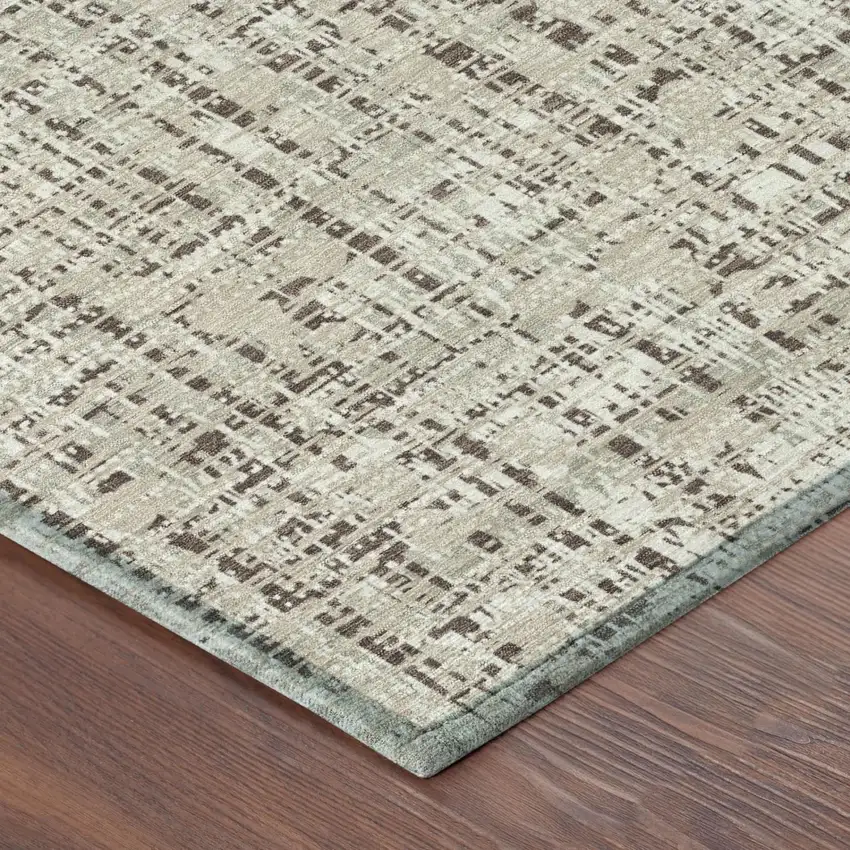 Beige And Brown Abstract Washable Indoor Outdoor Area Rug Photo 5