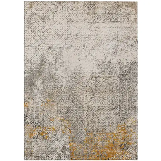 Beige And Brown Abstract Washable Indoor Outdoor Area Rug Photo 2