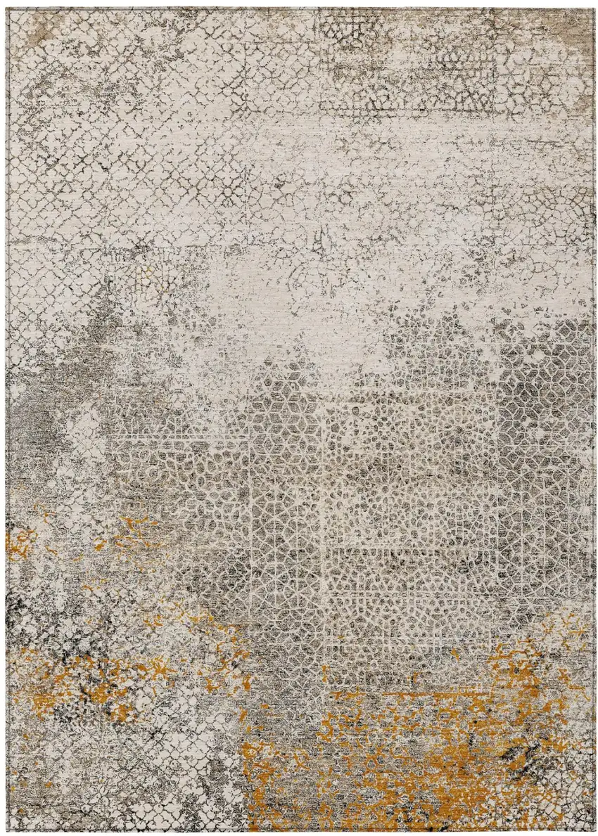 Beige And Brown Abstract Washable Indoor Outdoor Area Rug Photo 2