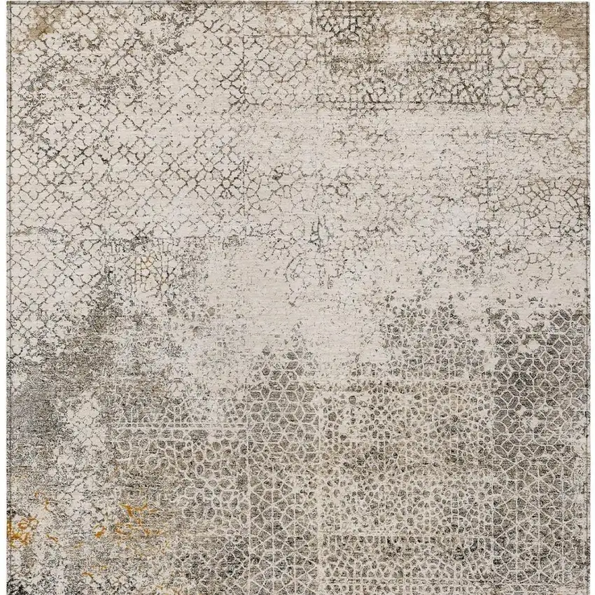 Beige And Brown Abstract Washable Indoor Outdoor Area Rug Photo 4