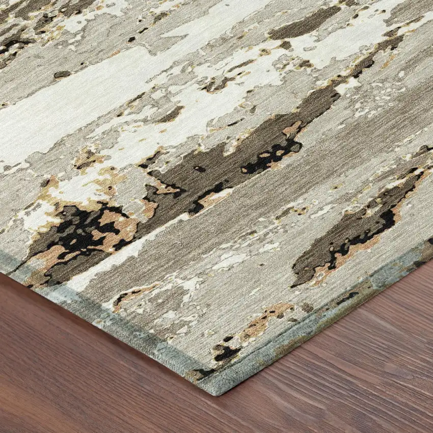 Beige And Brown Abstract Washable Indoor Outdoor Area Rug Photo 3