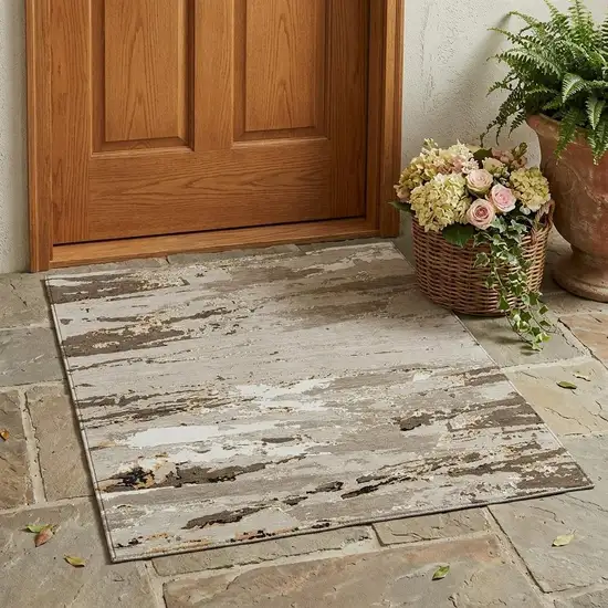 Beige And Brown Abstract Washable Indoor Outdoor Area Rug Photo 1