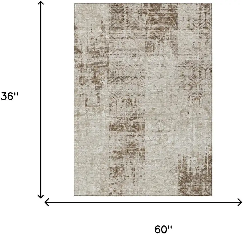 Beige And Brown Abstract Washable Indoor Outdoor Area Rug Photo 5