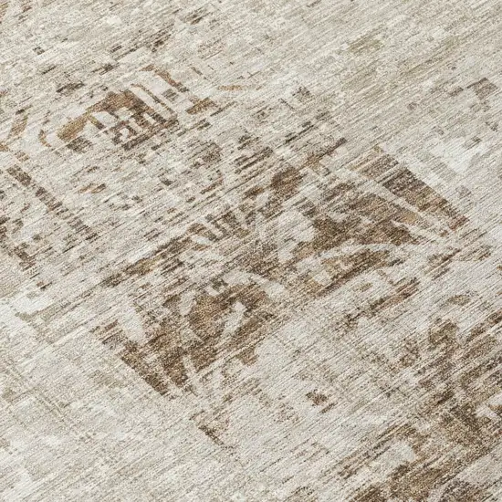 Beige And Brown Abstract Washable Indoor Outdoor Area Rug Photo 4