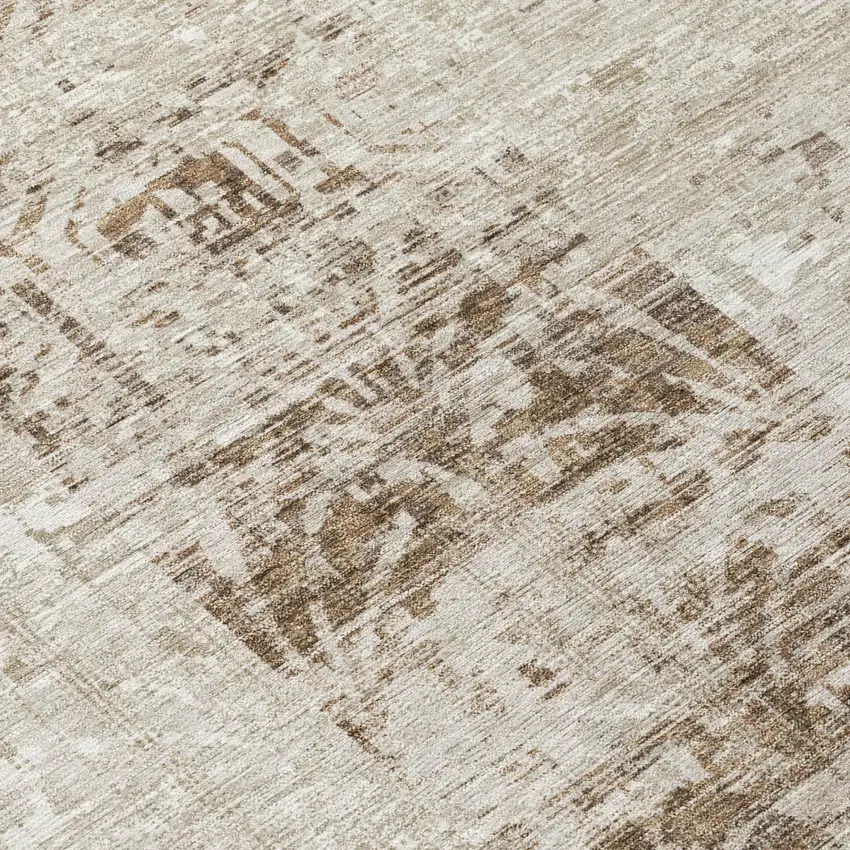 Beige And Brown Abstract Washable Indoor Outdoor Area Rug Photo 4