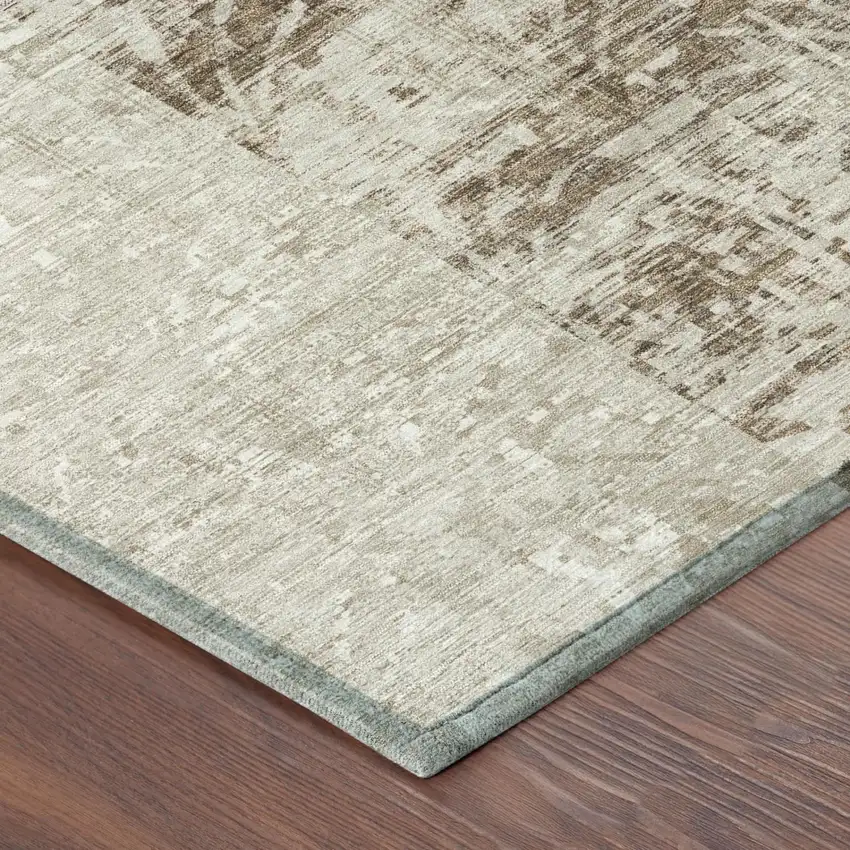 Beige And Brown Abstract Washable Indoor Outdoor Area Rug Photo 3