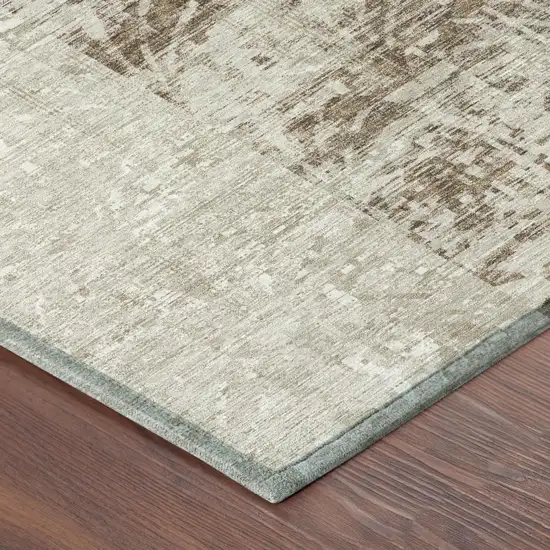 Beige And Brown Abstract Washable Indoor Outdoor Area Rug Photo 3