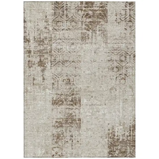 Beige And Brown Abstract Washable Indoor Outdoor Area Rug Photo 2