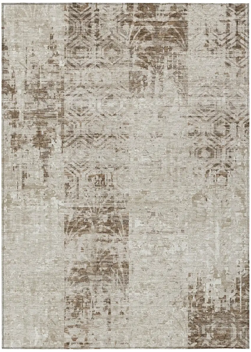 Beige And Brown Abstract Washable Indoor Outdoor Area Rug Photo 2