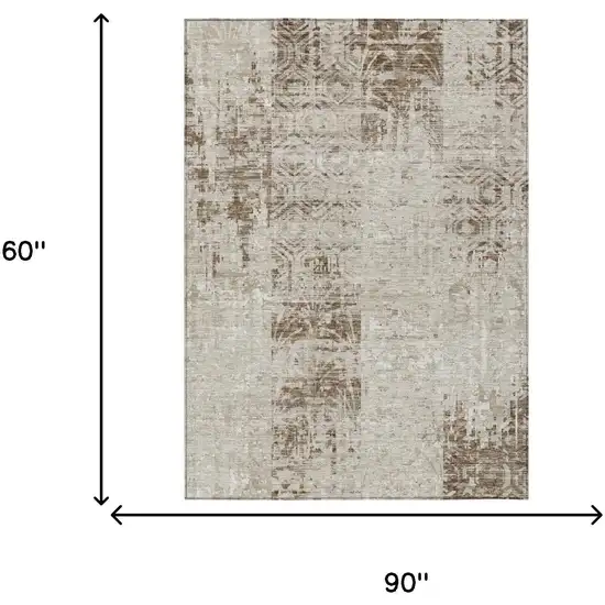 Beige And Brown Abstract Washable Indoor Outdoor Area Rug Photo 5