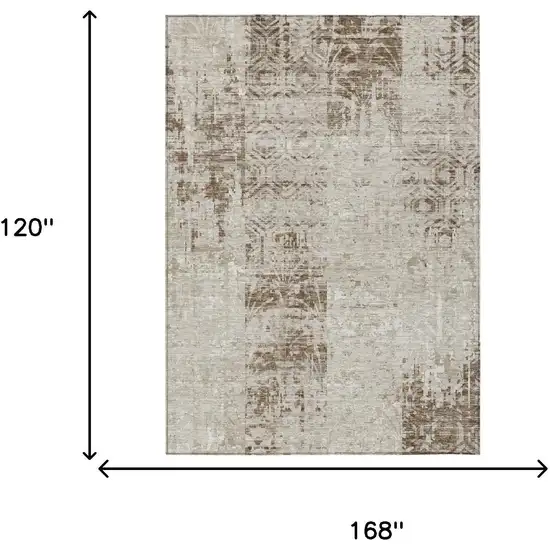 Beige And Brown Abstract Washable Indoor Outdoor Area Rug Photo 5