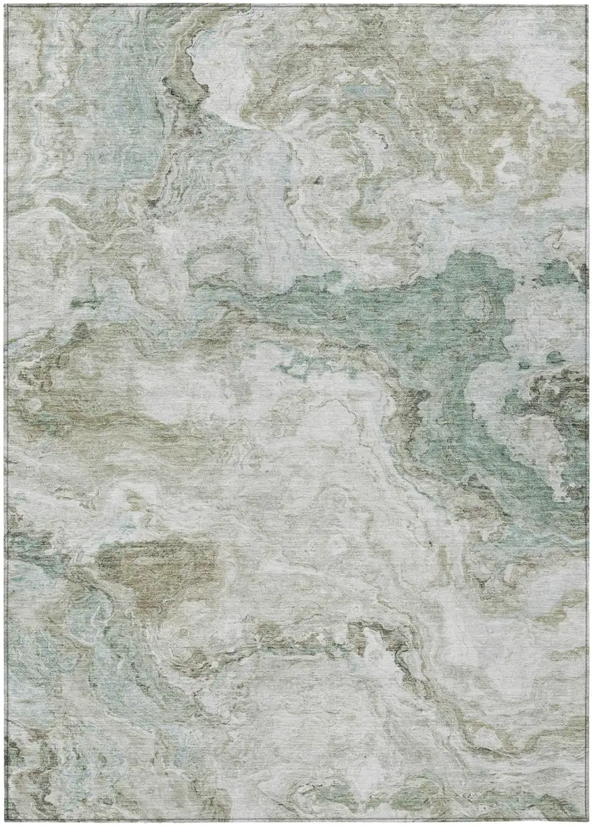 Beige And Brown Abstract Washable Indoor Outdoor Area Rug Photo 2