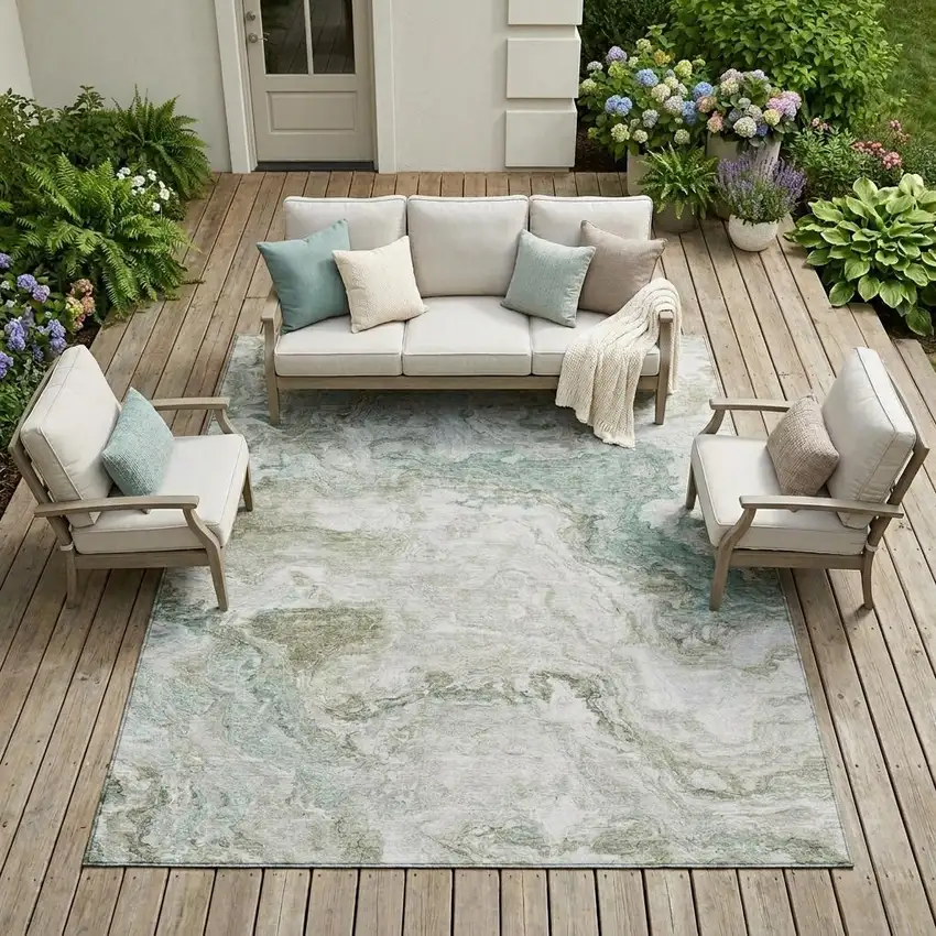 Beige And Brown Abstract Washable Indoor Outdoor Area Rug Photo 1