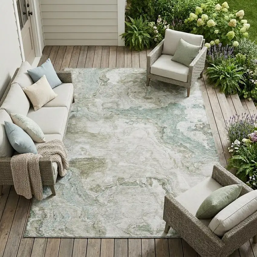 Beige And Brown Abstract Washable Indoor Outdoor Area Rug Photo 1