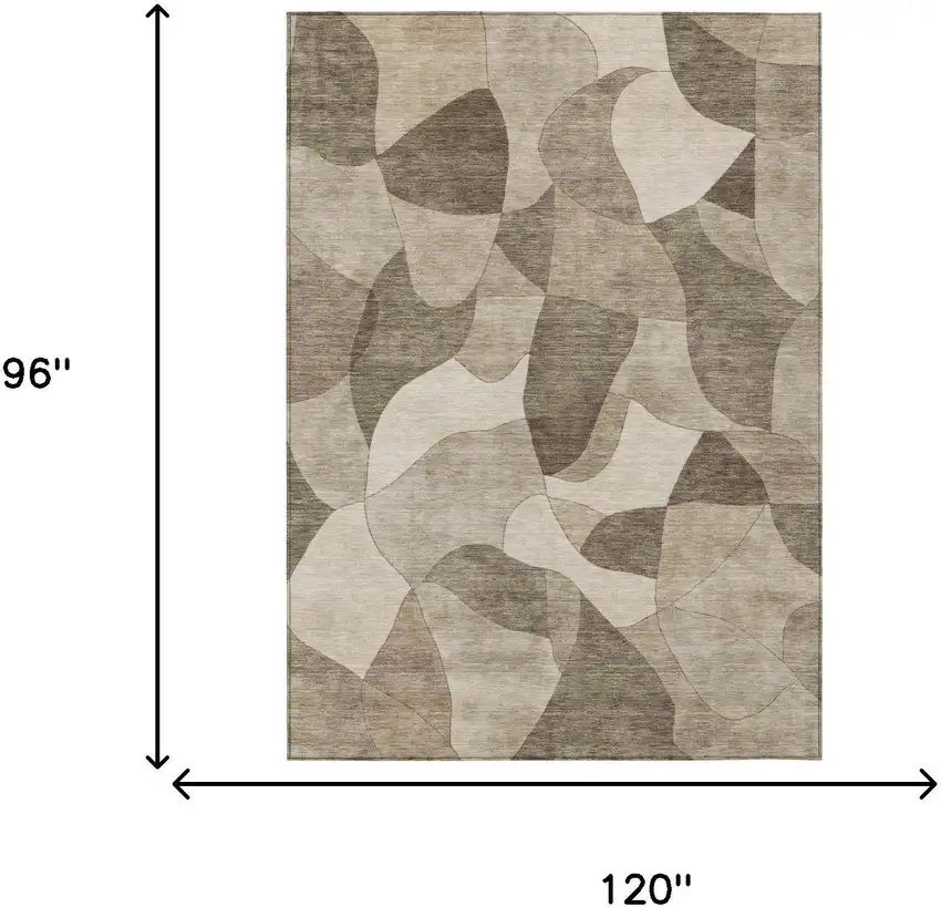 Beige And Brown Abstract Washable Indoor Outdoor Area Rug Photo 5