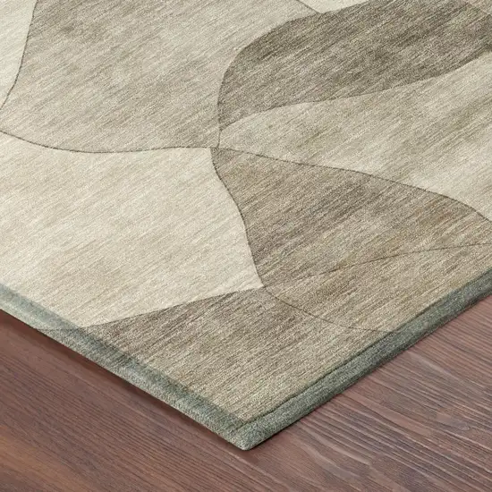 Beige And Brown Abstract Washable Indoor Outdoor Area Rug Photo 3