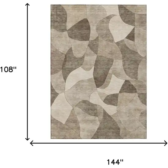 Beige And Brown Abstract Washable Indoor Outdoor Area Rug Photo 5