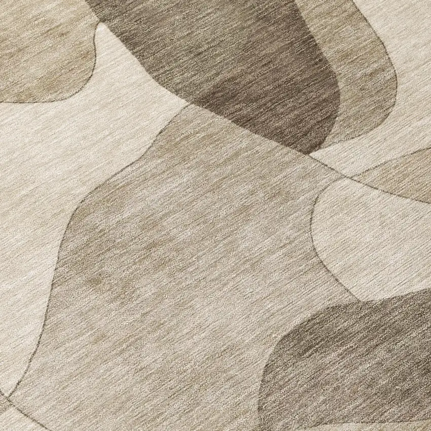 Beige And Brown Abstract Washable Indoor Outdoor Area Rug Photo 4