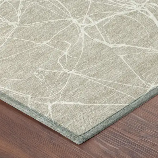 Beige And Brown Abstract Washable Indoor Outdoor Area Rug Photo 3
