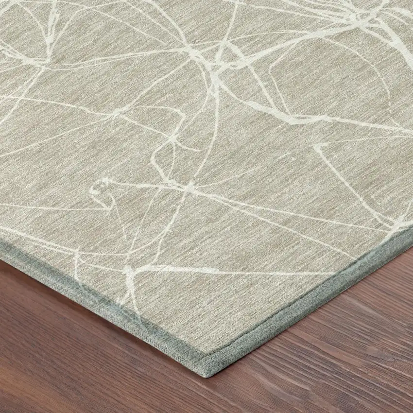 Beige And Brown Abstract Washable Indoor Outdoor Area Rug Photo 3
