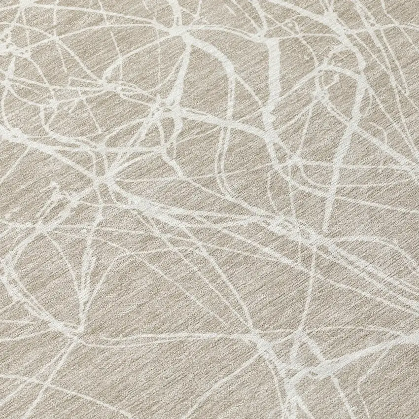 Beige And Brown Abstract Washable Indoor Outdoor Area Rug Photo 4