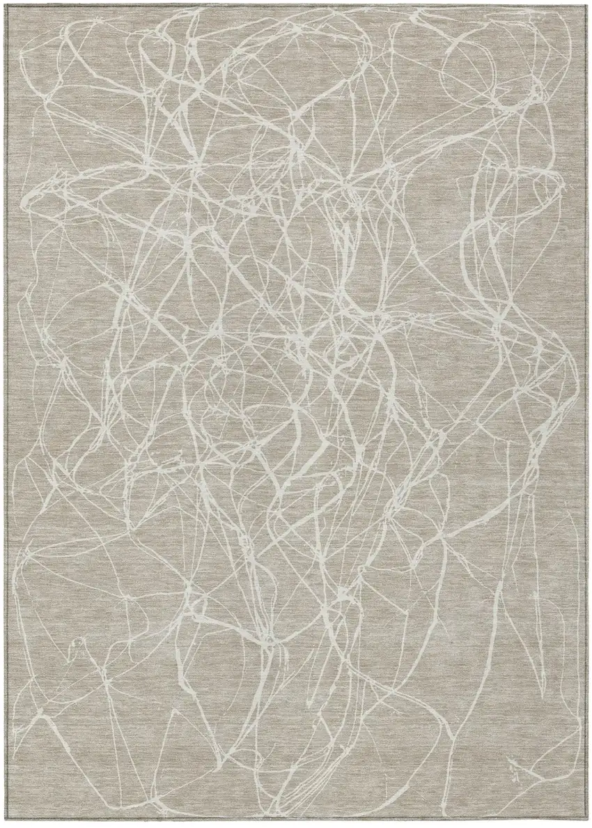 Beige And Brown Abstract Washable Indoor Outdoor Area Rug Photo 2