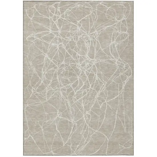 Beige And Brown Abstract Washable Indoor Outdoor Area Rug Photo 2