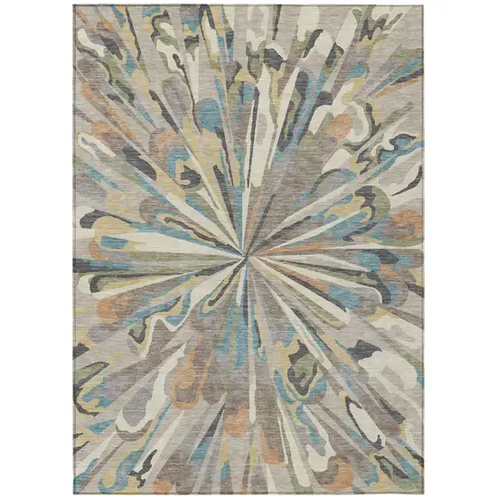 Beige And Brown Abstract Washable Indoor Outdoor Area Rug Photo 3
