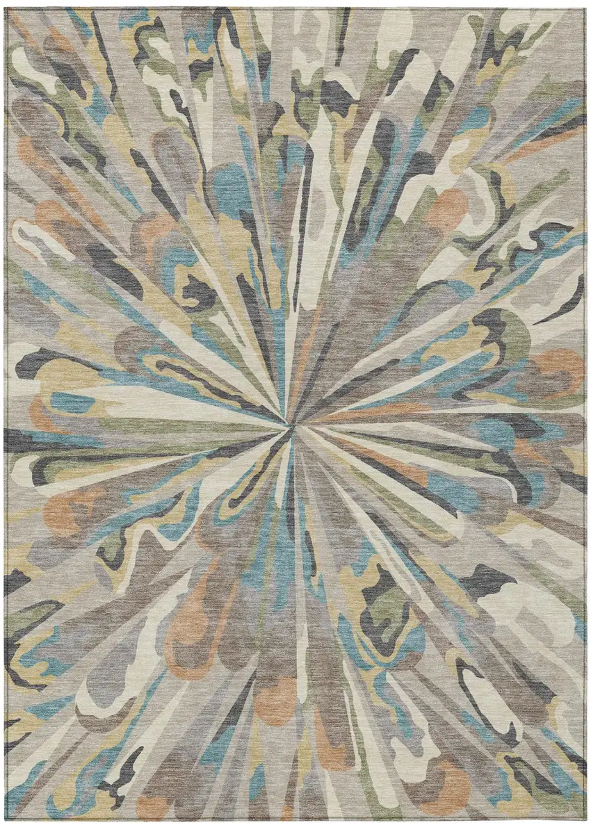 Beige And Brown Abstract Washable Indoor Outdoor Area Rug Photo 3