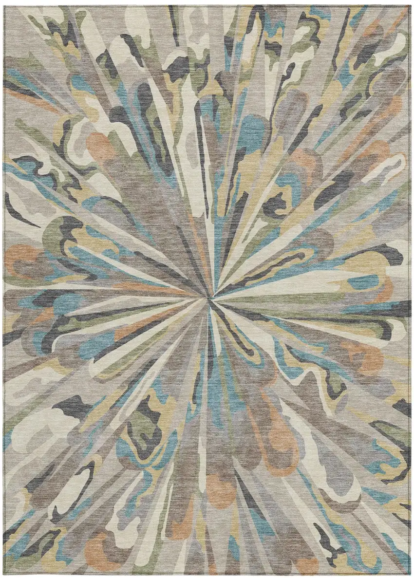 Beige And Brown Abstract Washable Indoor Outdoor Area Rug Photo 2