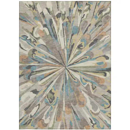 Beige And Brown Abstract Washable Indoor Outdoor Area Rug Photo 2