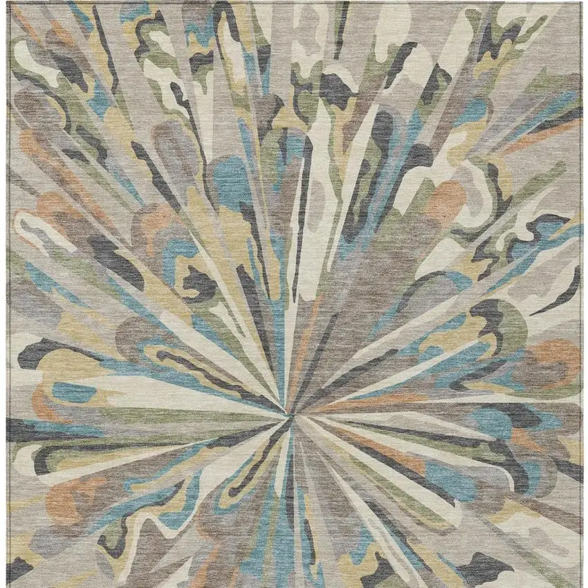 Beige And Brown Abstract Washable Indoor Outdoor Area Rug Photo 5