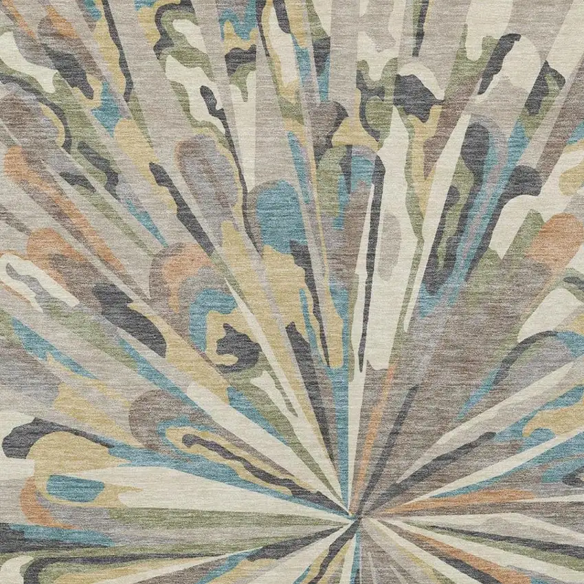 Beige And Brown Abstract Washable Indoor Outdoor Area Rug Photo 4