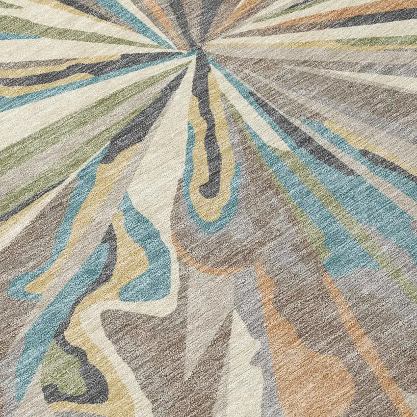 Beige And Brown Abstract Washable Indoor Outdoor Area Rug Photo 6