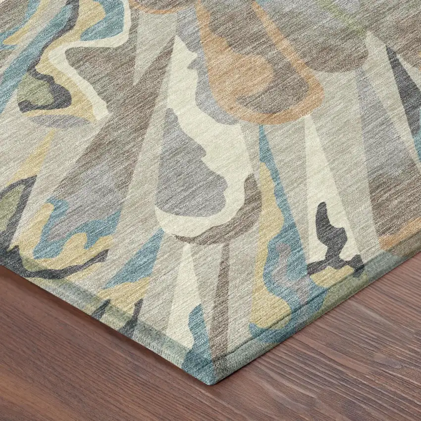 Beige And Brown Abstract Washable Indoor Outdoor Area Rug Photo 7