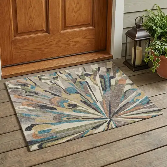Beige And Brown Abstract Washable Indoor Outdoor Area Rug Photo 1