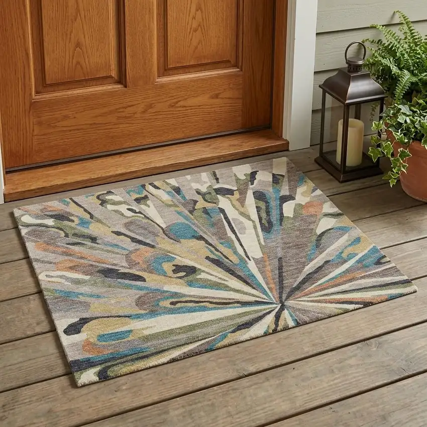 Beige And Brown Abstract Washable Indoor Outdoor Area Rug Photo 1