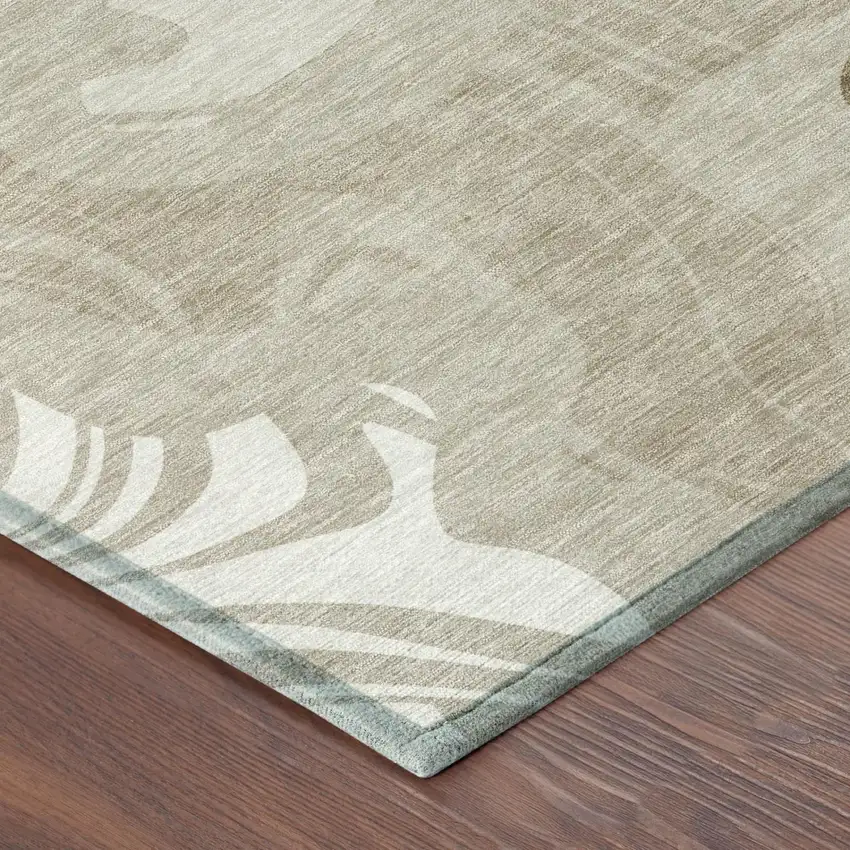 Beige And Brown Abstract Washable Indoor Outdoor Area Rug Photo 3