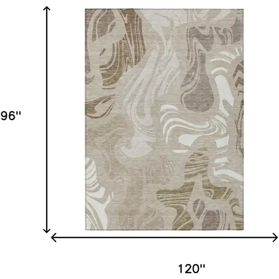Beige And Brown Abstract Washable Indoor Outdoor Area Rug Photo 5