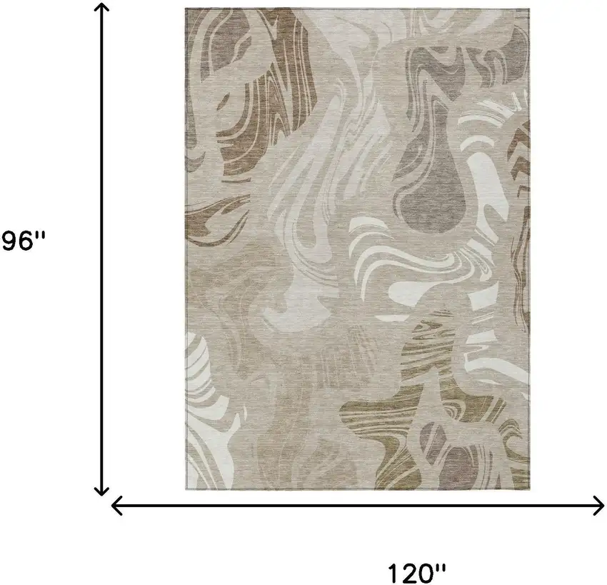 Beige And Brown Abstract Washable Indoor Outdoor Area Rug Photo 5
